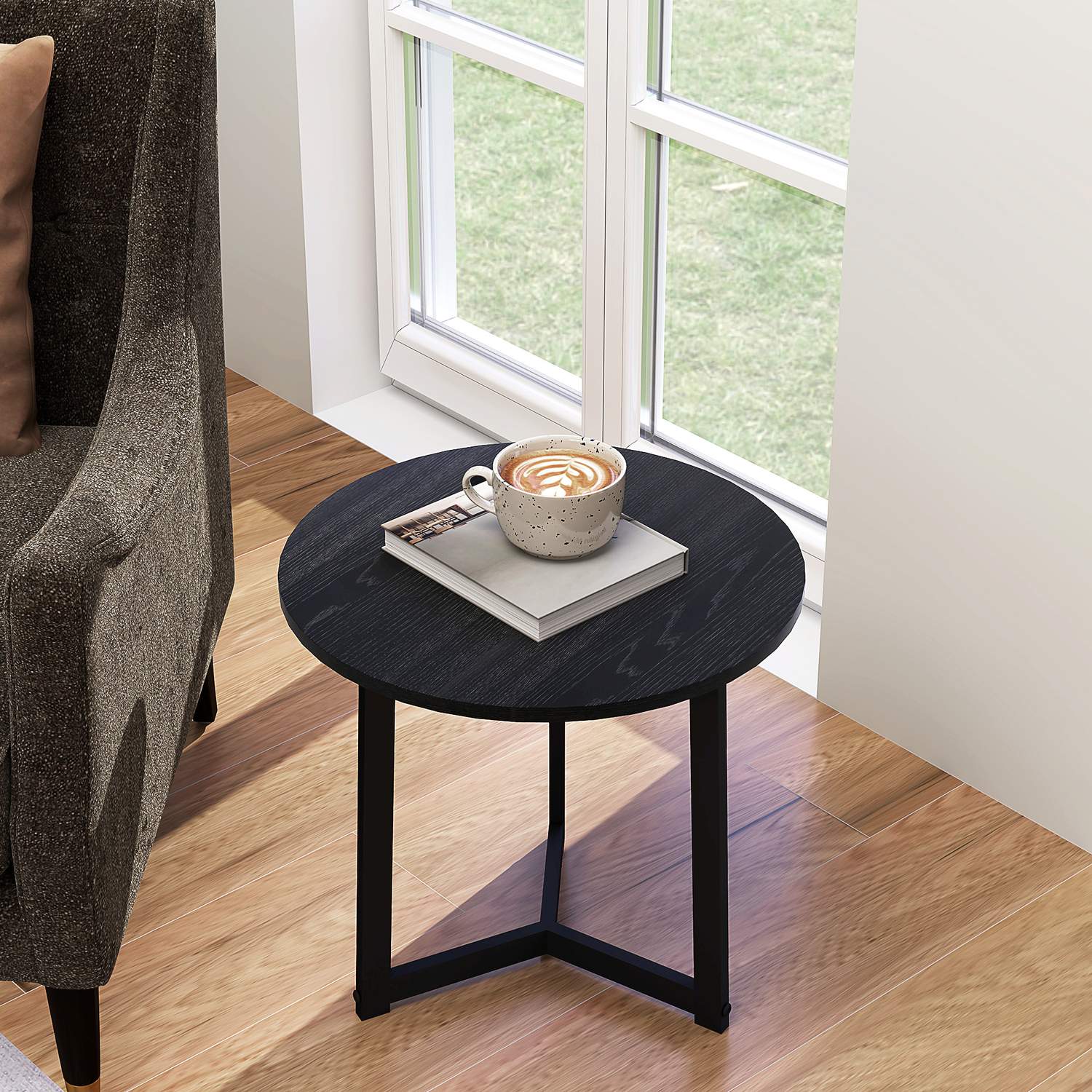Runda soffbord med stålram – modern svart design