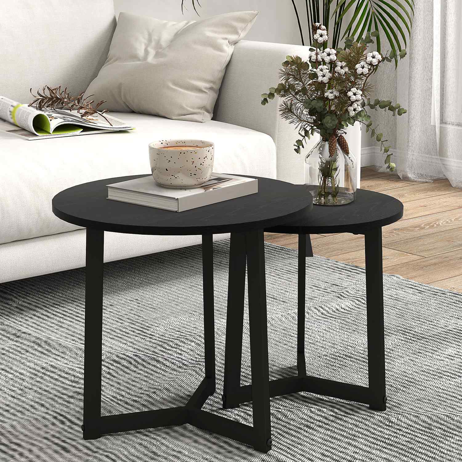Runda soffbord med stålram – modern svart design