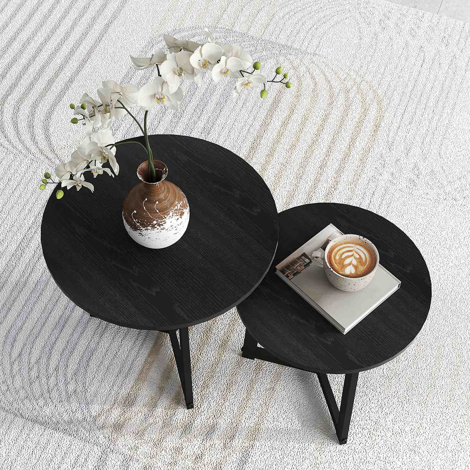 Runda soffbord med stålram – modern svart design