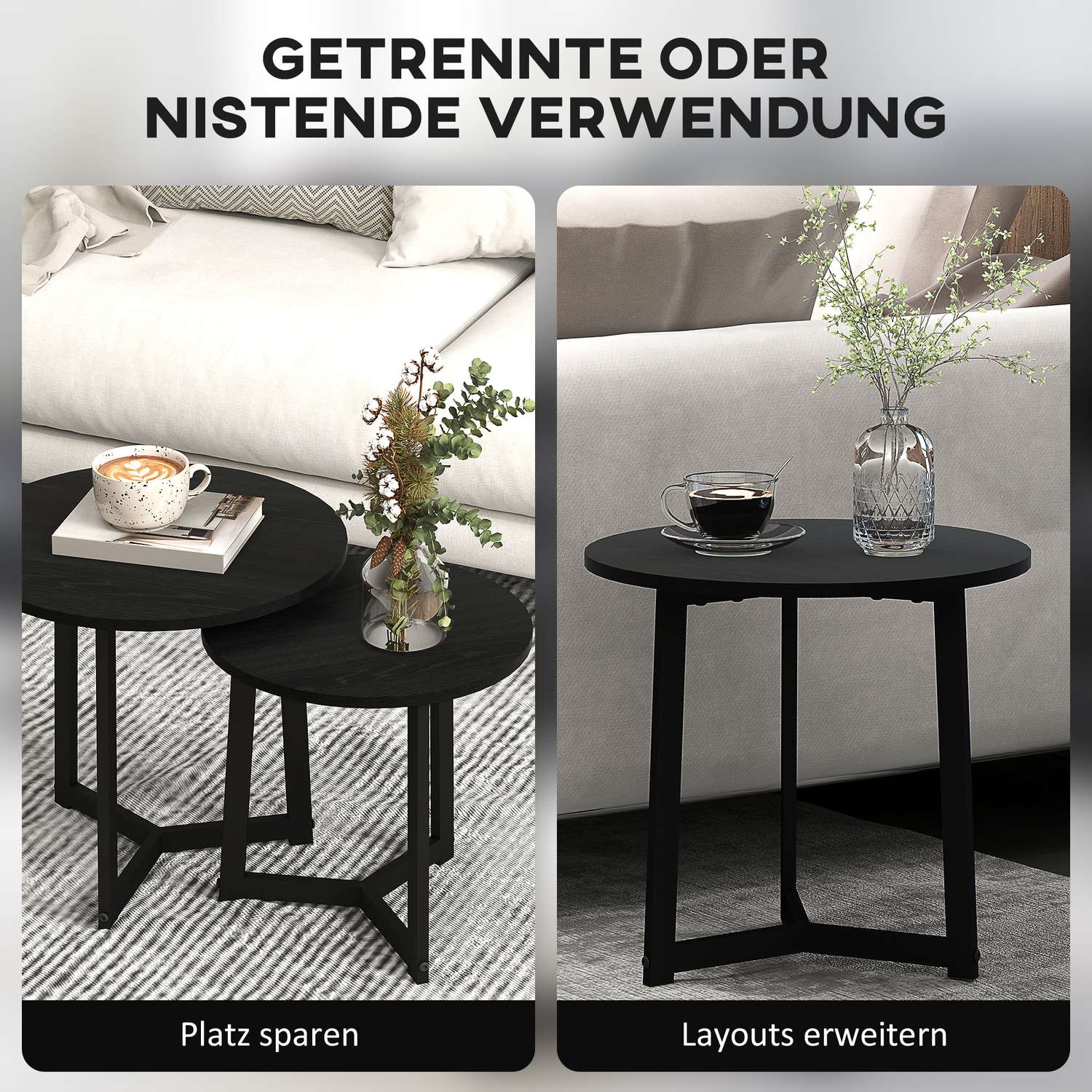Runda soffbord med stålram – modern svart design