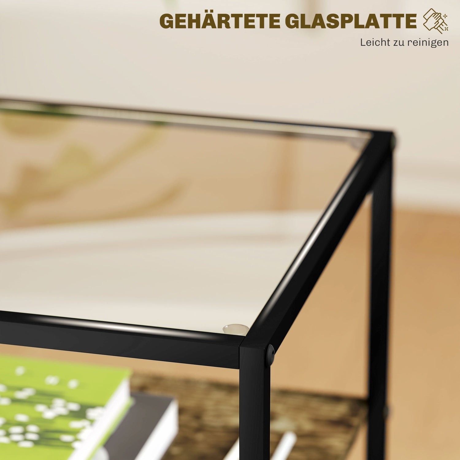 Rustikt brunt 3-vånings soffbord i glas - set om 2