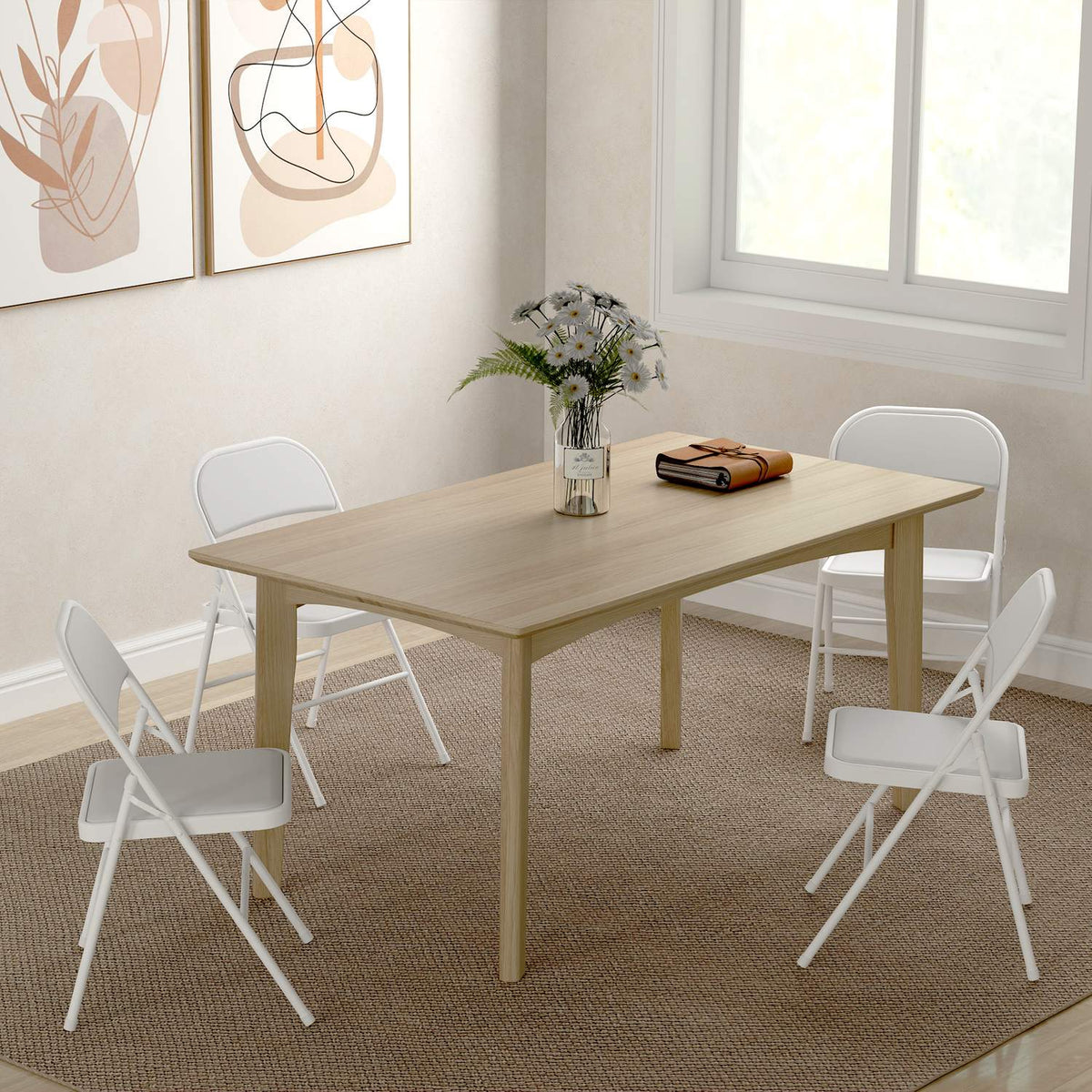 Set van 4 klapstoelen, draagbare bureaustoelen, metalen poten, inklapbare stoel voor kantoor, ontvangst, wachtkamer, kunstleer, wit