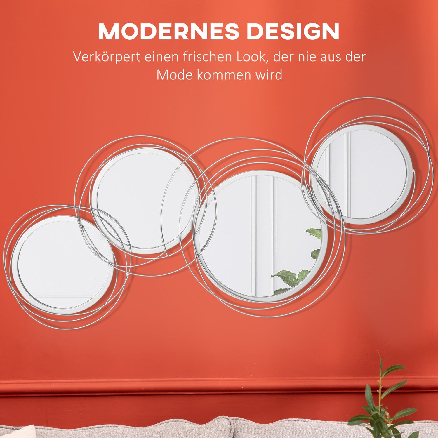 Set med 4 runda silverväggspeglar – Vardagsrumsinredning