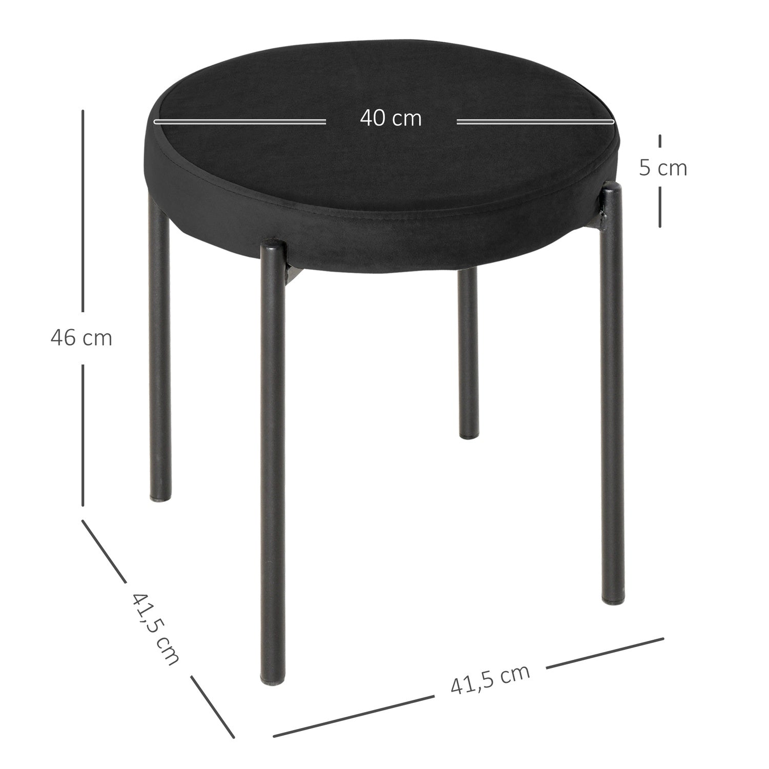 Set med 4 st stapelbara bänkpallar i sammet, svart, vadderad sits