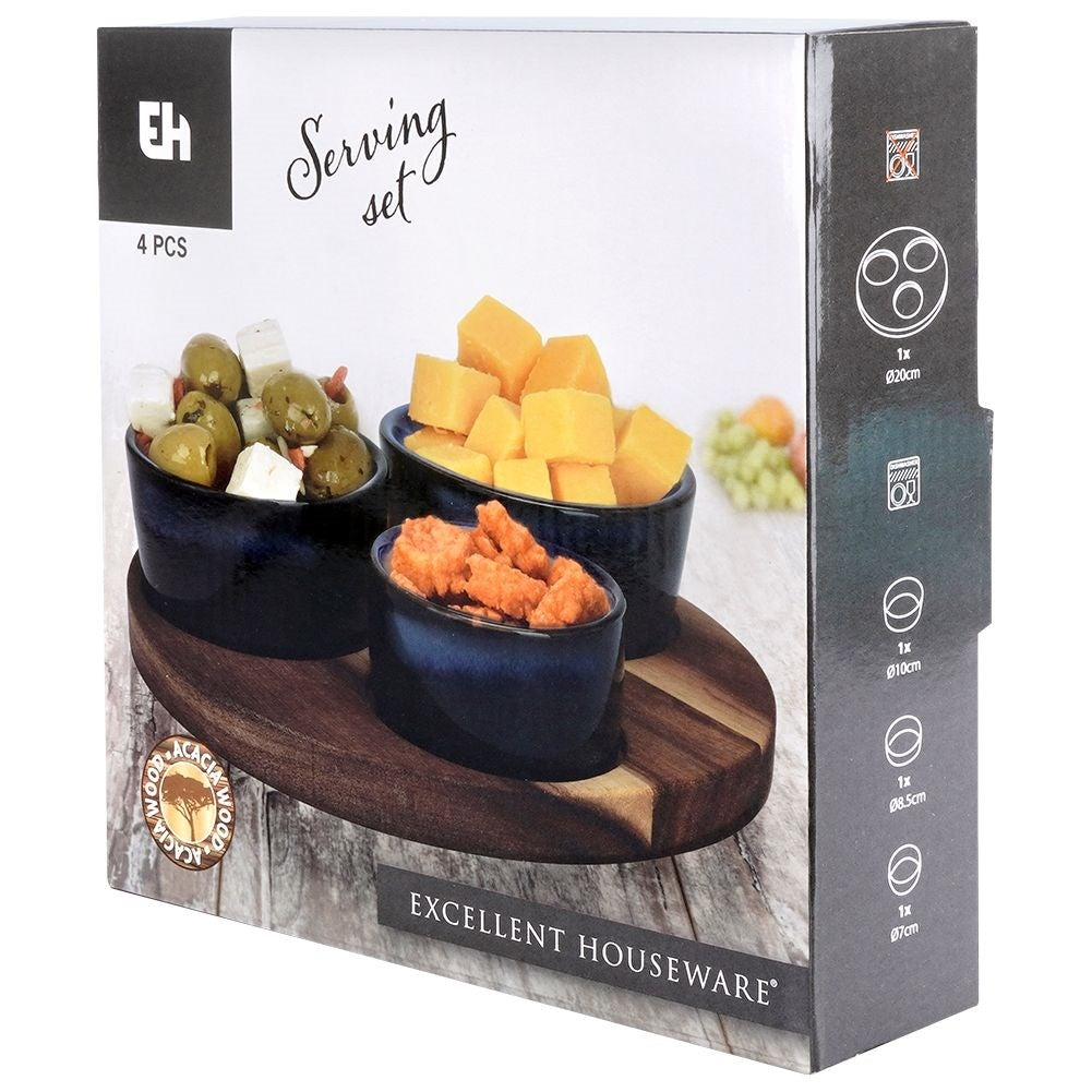 Set med Tre Skålar på Rund Bricka för Snacks Servering