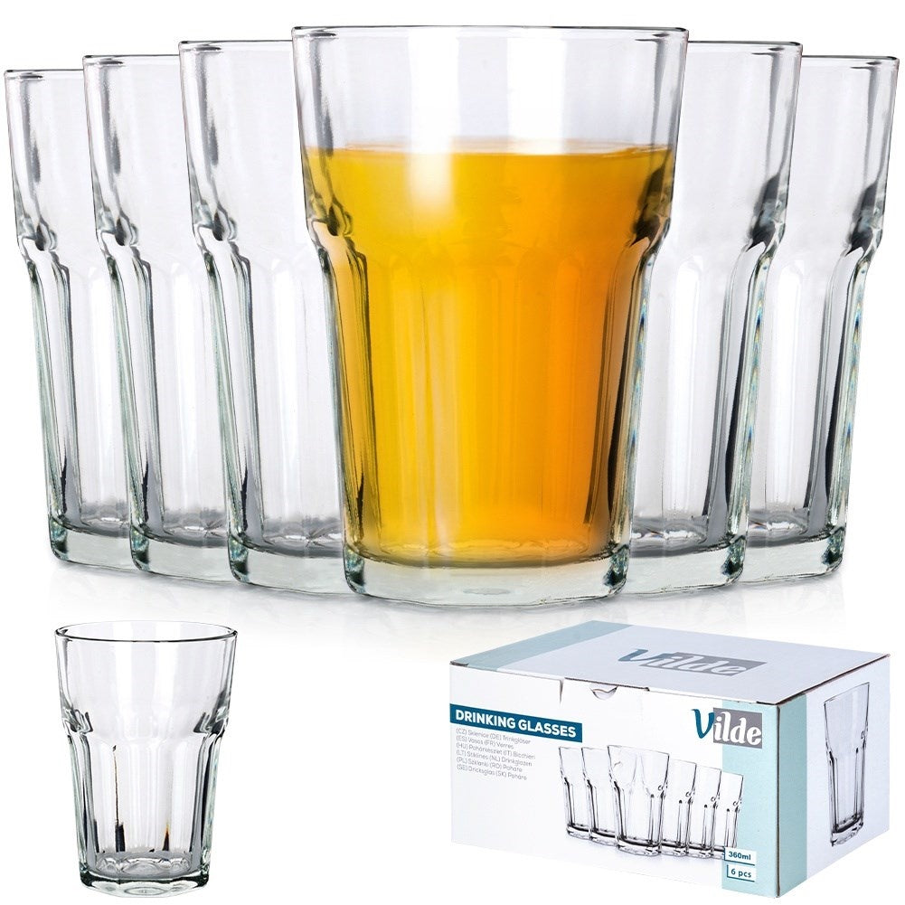 Set med sex glas, 360 ml - tjockt klart glas, för alla drycker