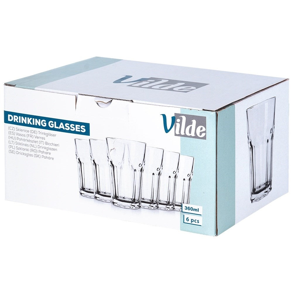 Set med sex glas, 360 ml - tjockt klart glas, för alla drycker