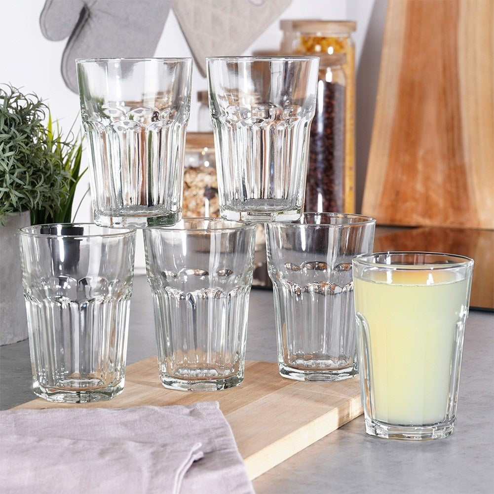 Set med sex glas, 360 ml - tjockt klart glas, för alla drycker