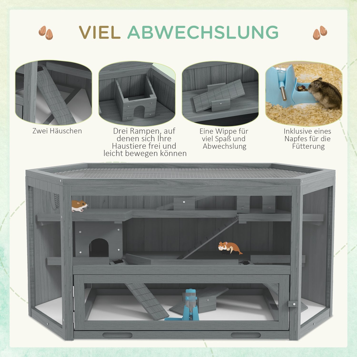 Sexkantig trägnagarbur med fällbart lock, 115x60x55 cm