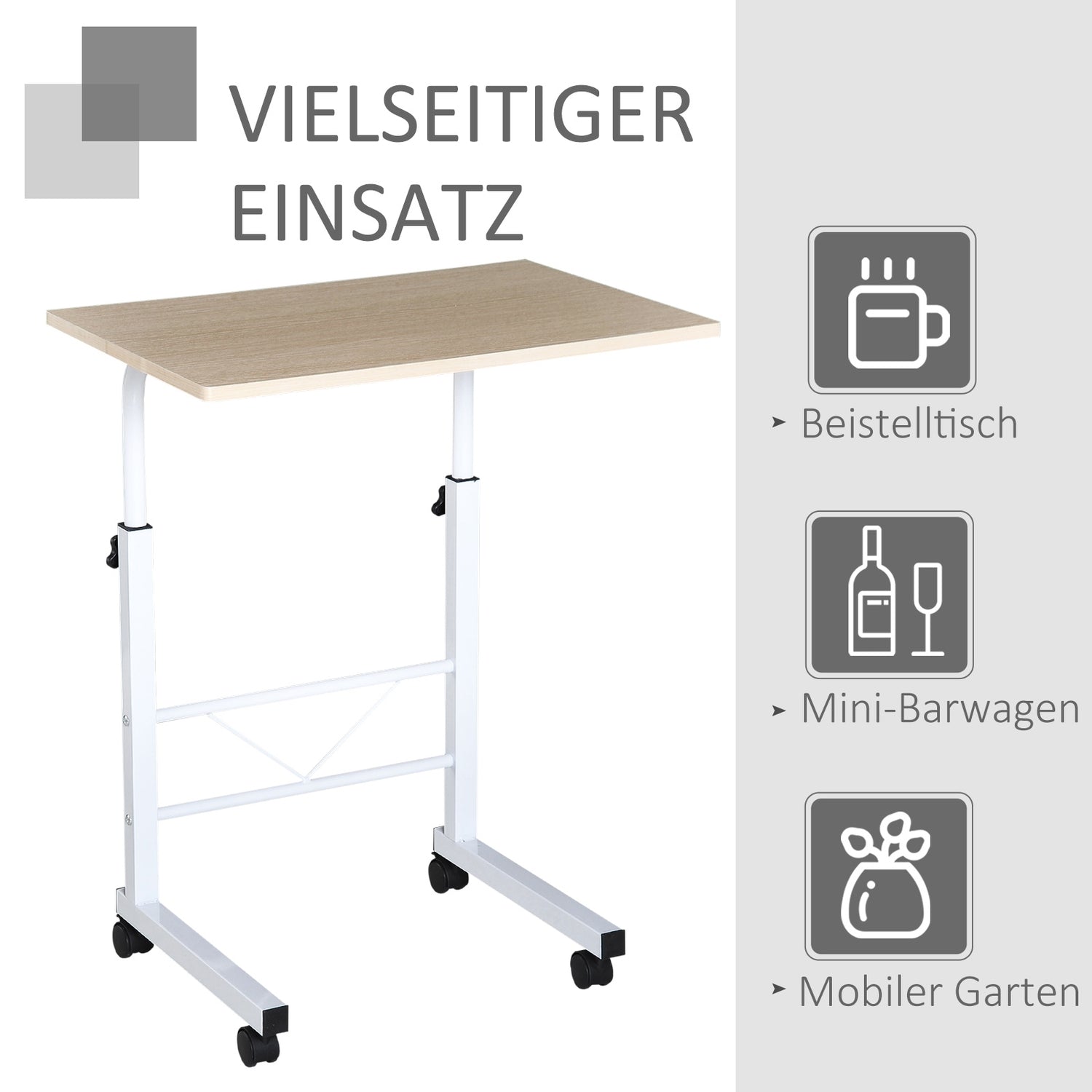 Justerbart sidobord med hjul – Flerfärgad spånskiva
