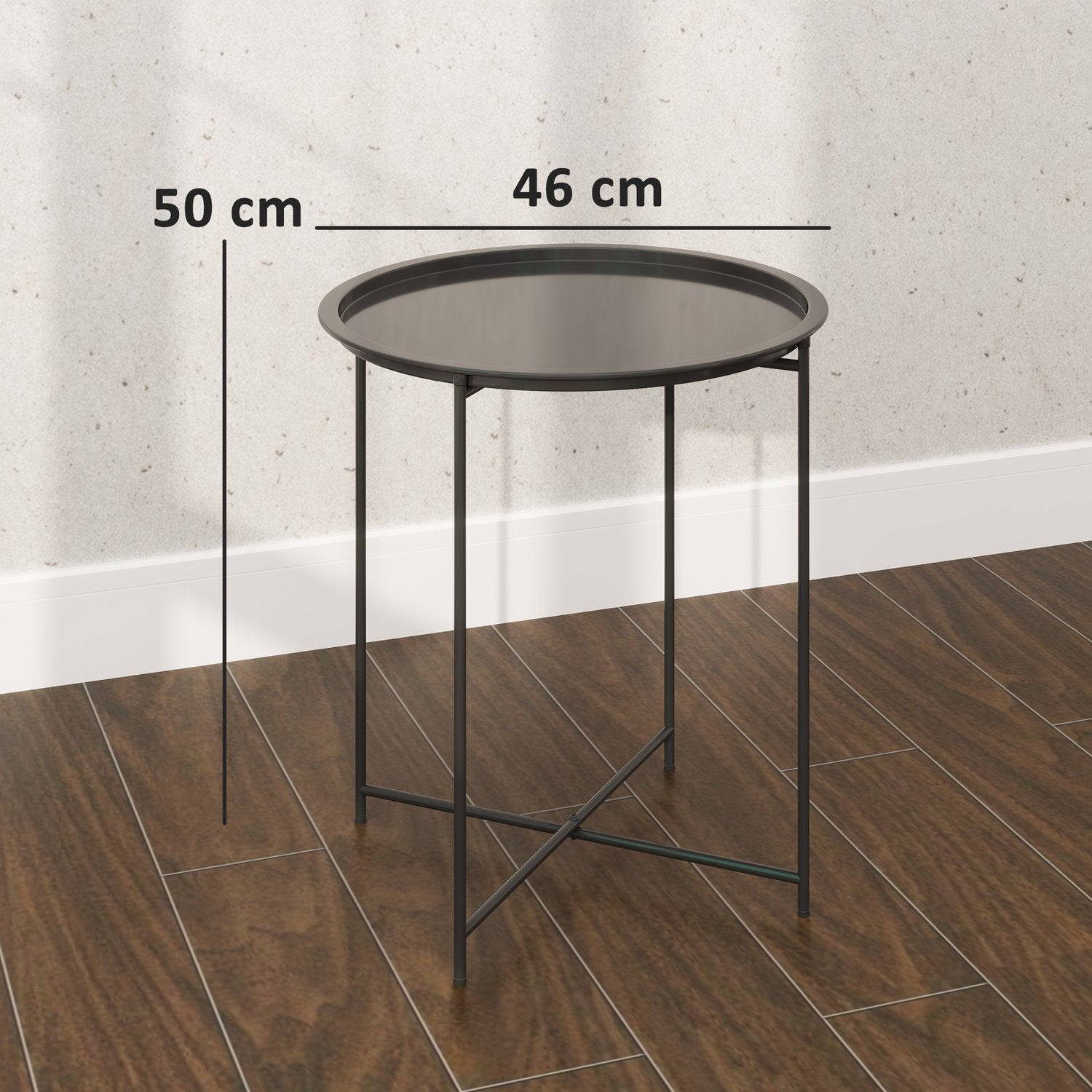 Runt svart hopfällbart bord, 46 x 50 cm – inomhus/utomhusbruk