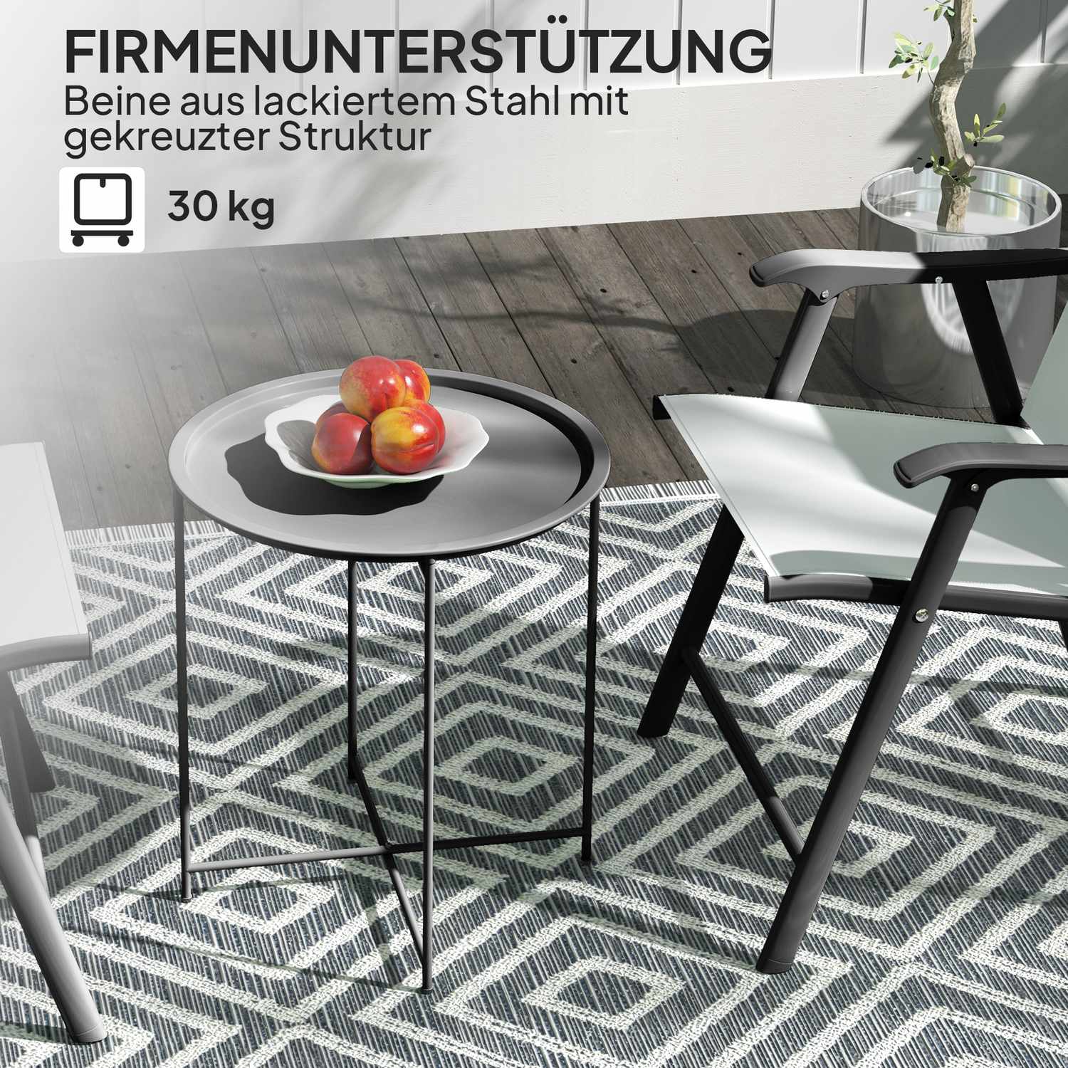 Runt svart hopfällbart bord, 46 x 50 cm – inomhus/utomhusbruk