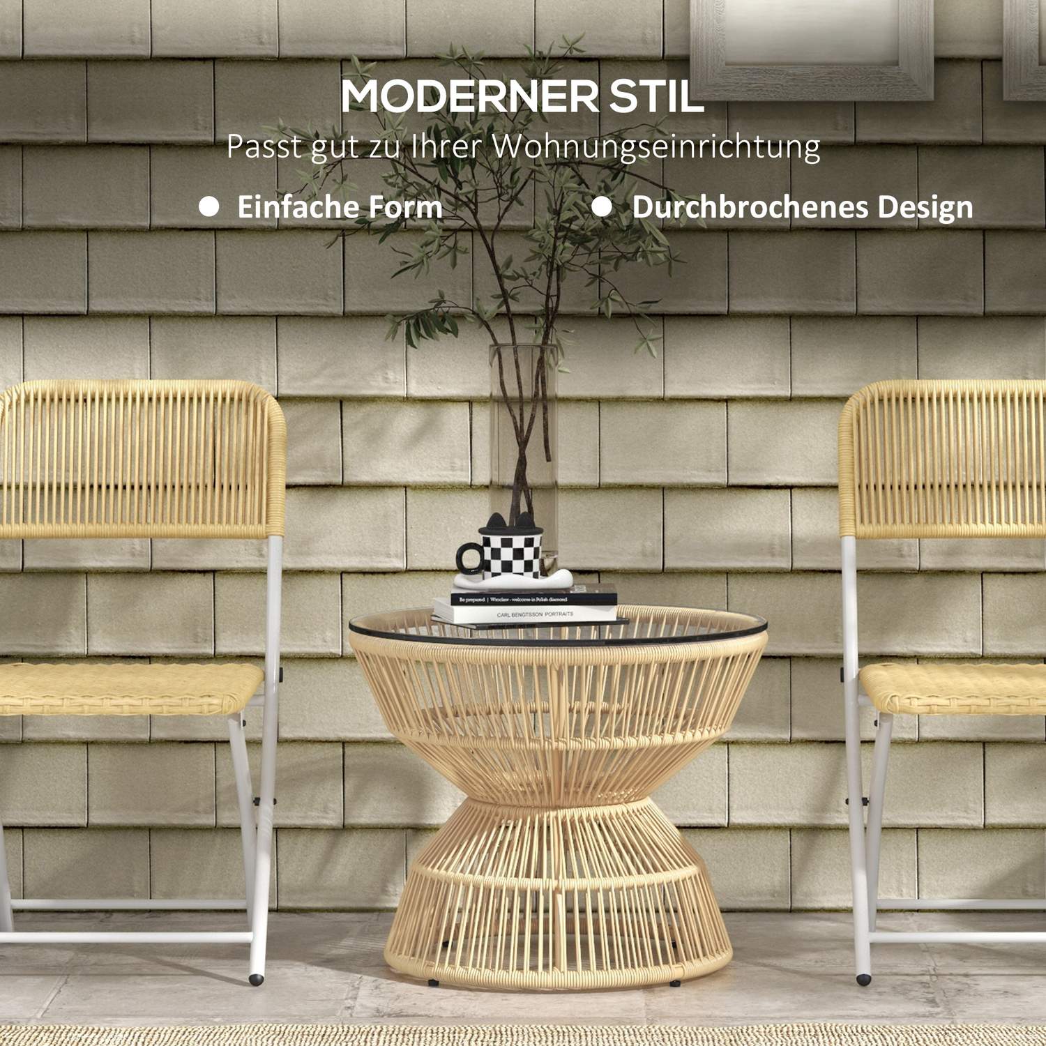 Sidobord i rotting med härdat glas, Ø60 Cm