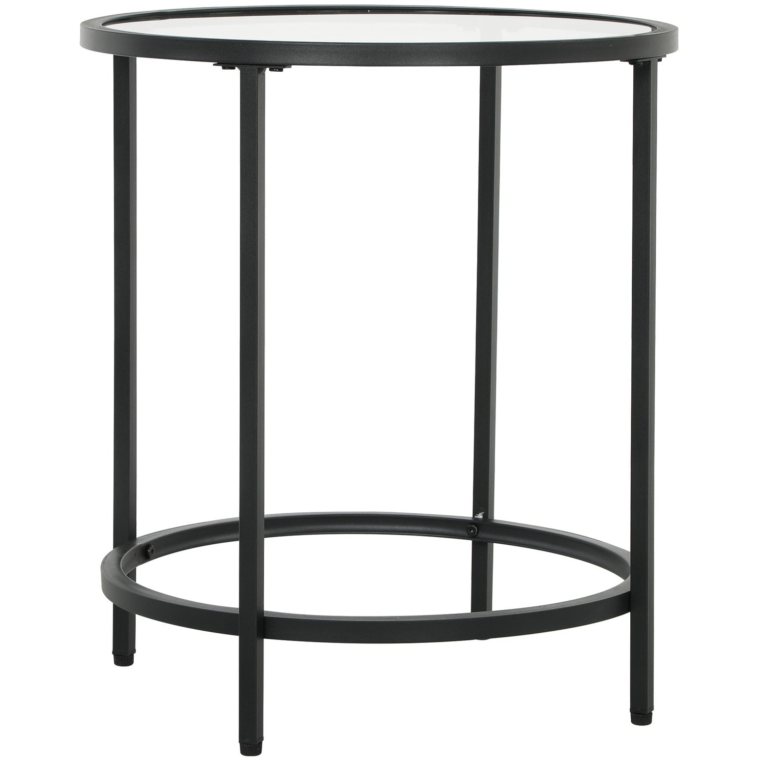 Svart runt sidobord – Glasskiva, metallstomme, Ø48 x 54,7 cm