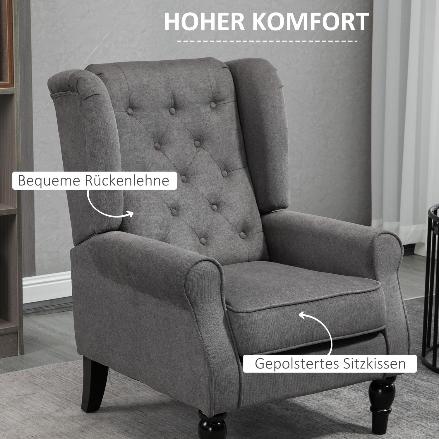 Wingback Relax-stol, mörkgrå polyester, träben