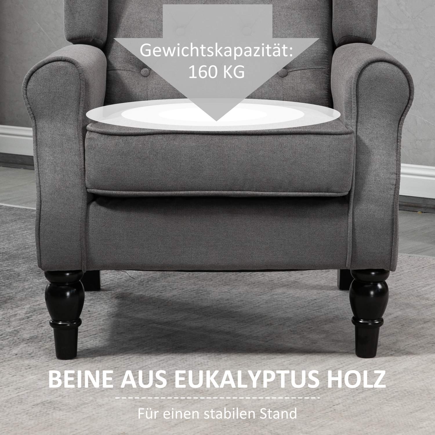 Wingback Relax-stol, mörkgrå polyester, träben