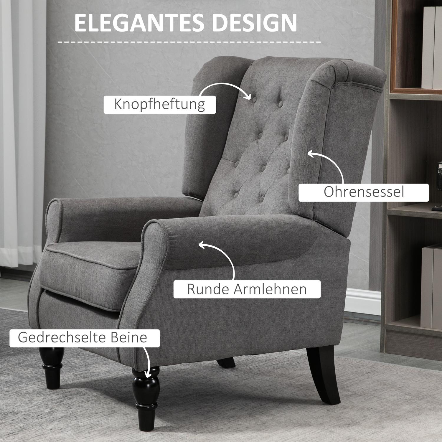 Wingback Relax-stol, mörkgrå polyester, träben