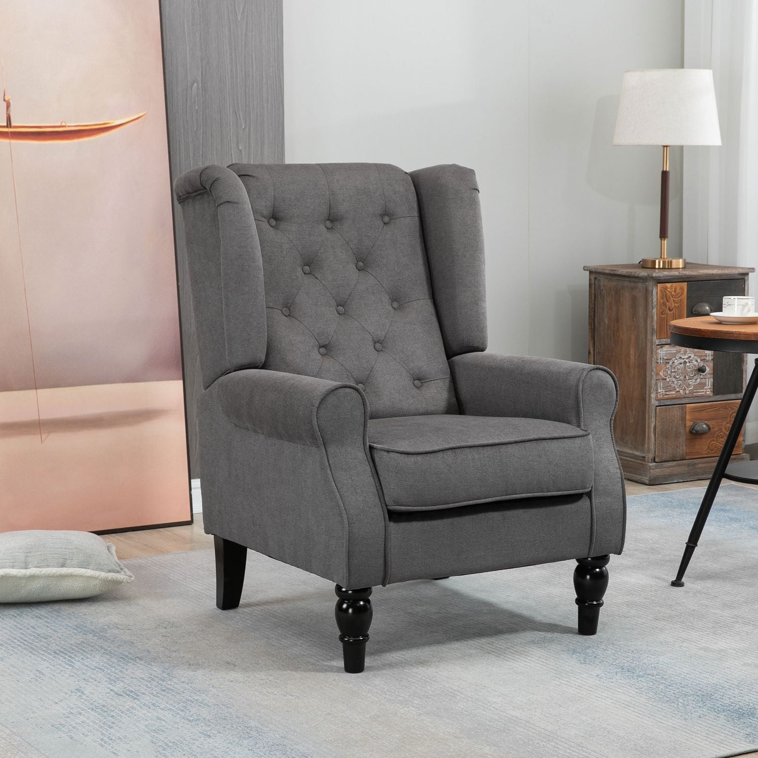 Wingback Relax-stol, mörkgrå polyester, träben
