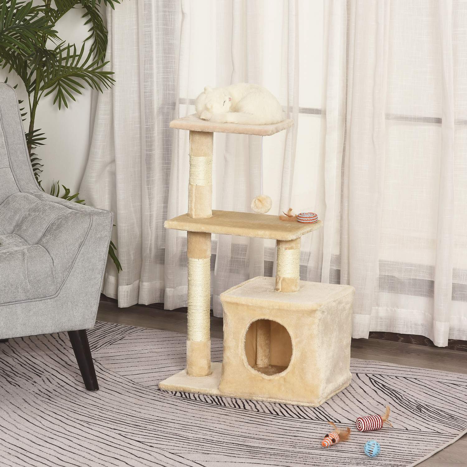 Sisal Cat skrapstolpe, mjuk plysch, stabil, 50x30x80 cm