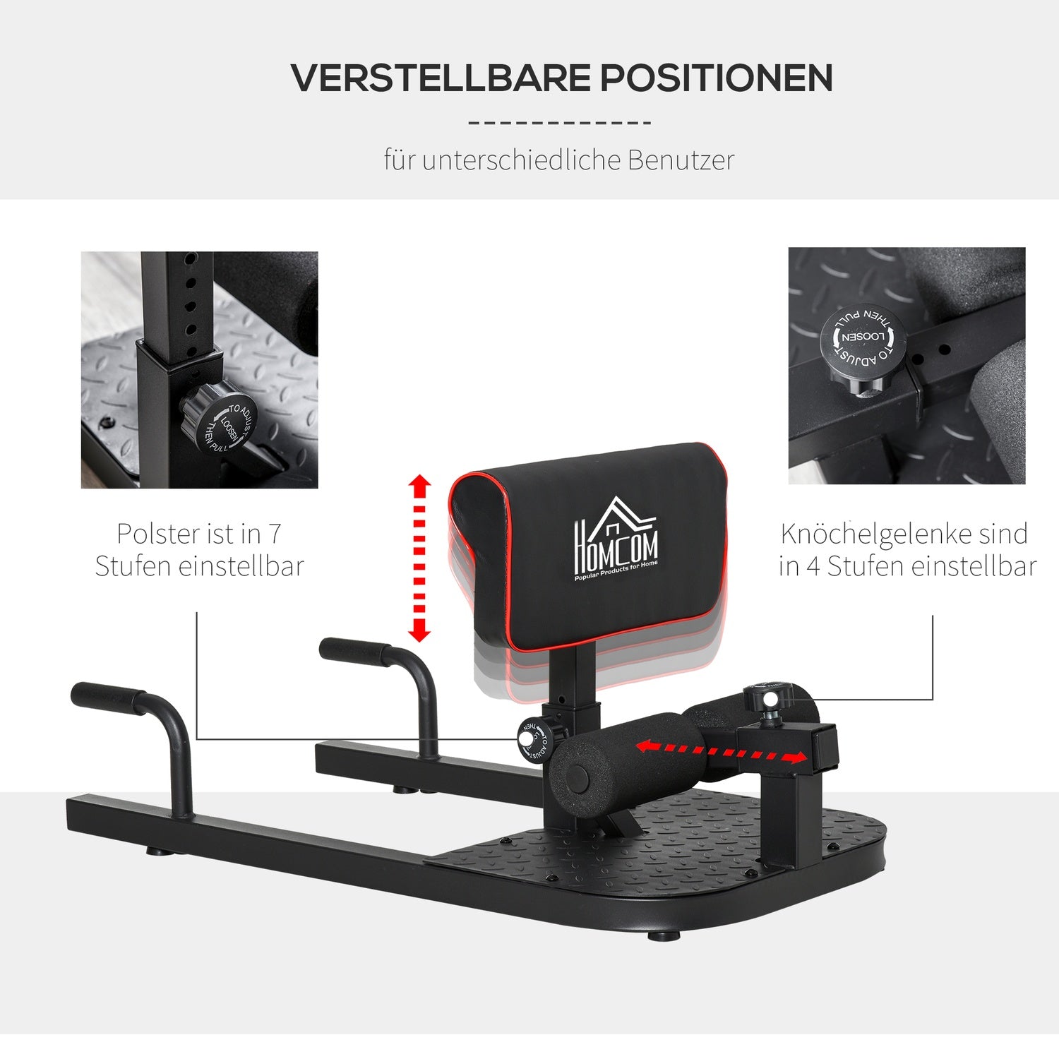Justerbar 3-i-1 Sissy Squat & Leg Trainer, stål, svart