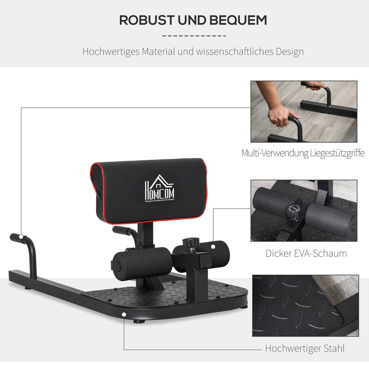 Justerbar 3-i-1 Sissy Squat & Leg Trainer, stål, svart