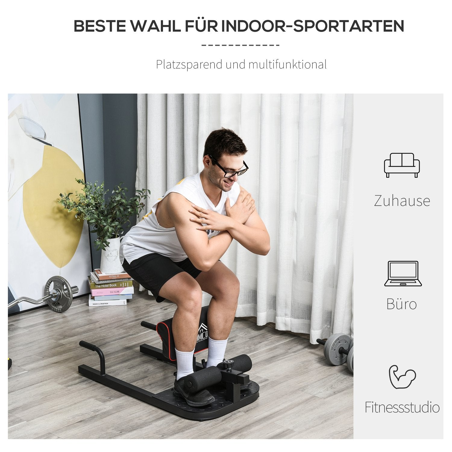 Justerbar 3-i-1 Sissy Squat & Leg Trainer, stål, svart
