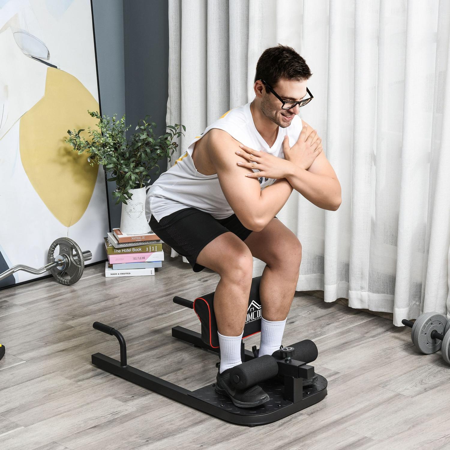 Justerbar 3-i-1 Sissy Squat & Leg Trainer, stål, svart