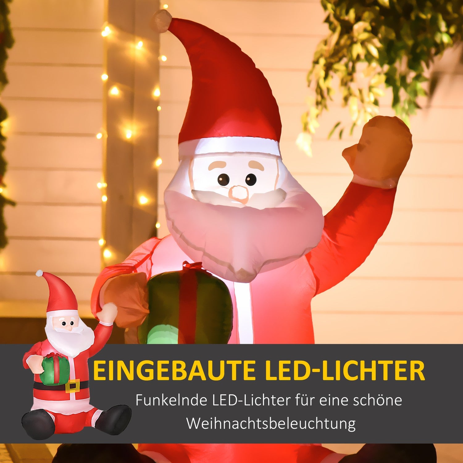 Uppblåsbar jultomte juldekoration med LED-ljus