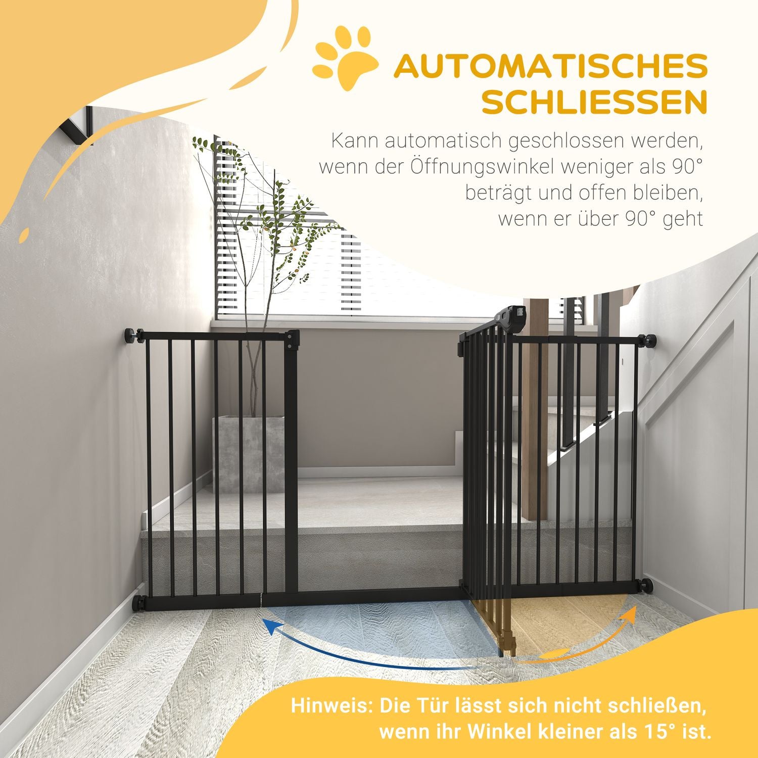 Säkerhetsgrind för husdjur – metall & plast, ingen borr, 136,3x76,2 cm