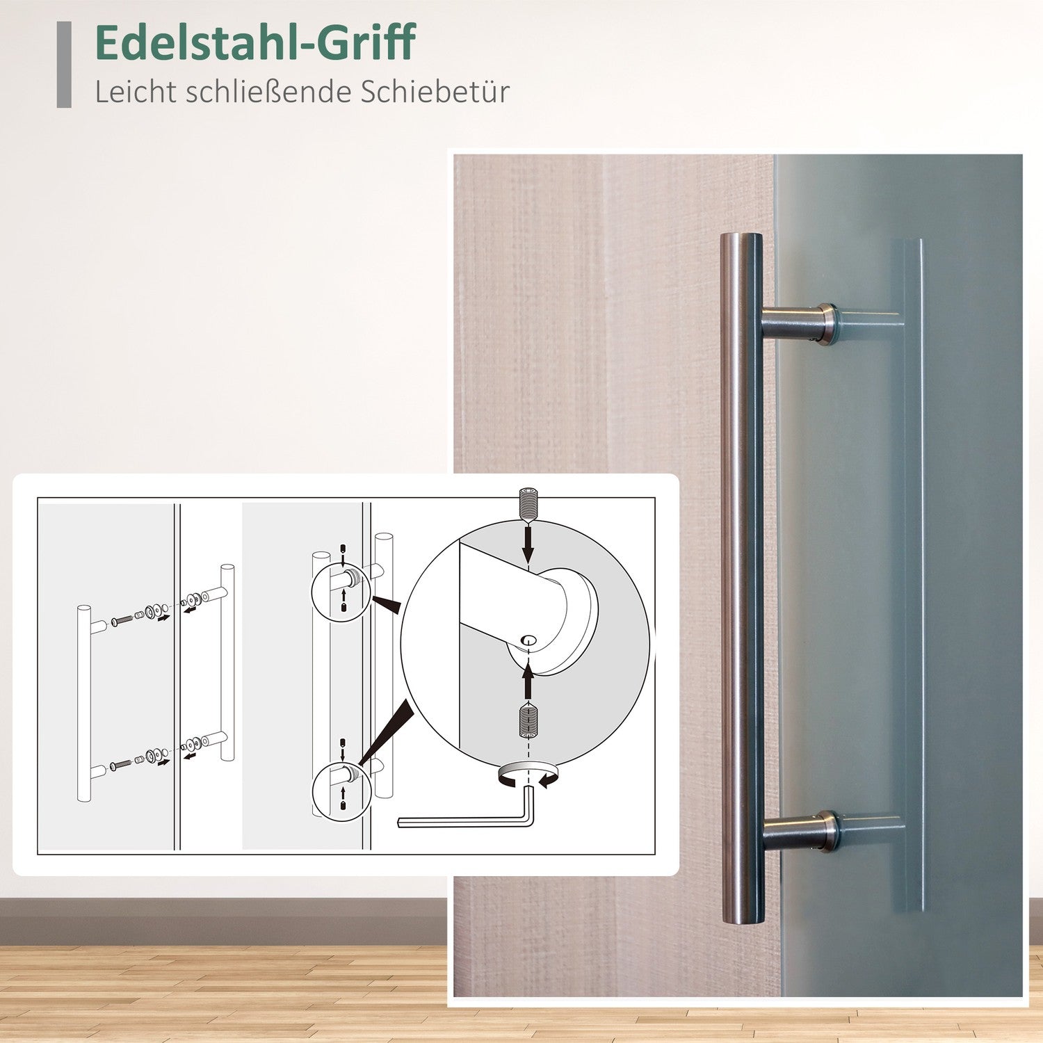 Skjutdörr i glas med handtag, satinfinish, 102,5x205 Cm