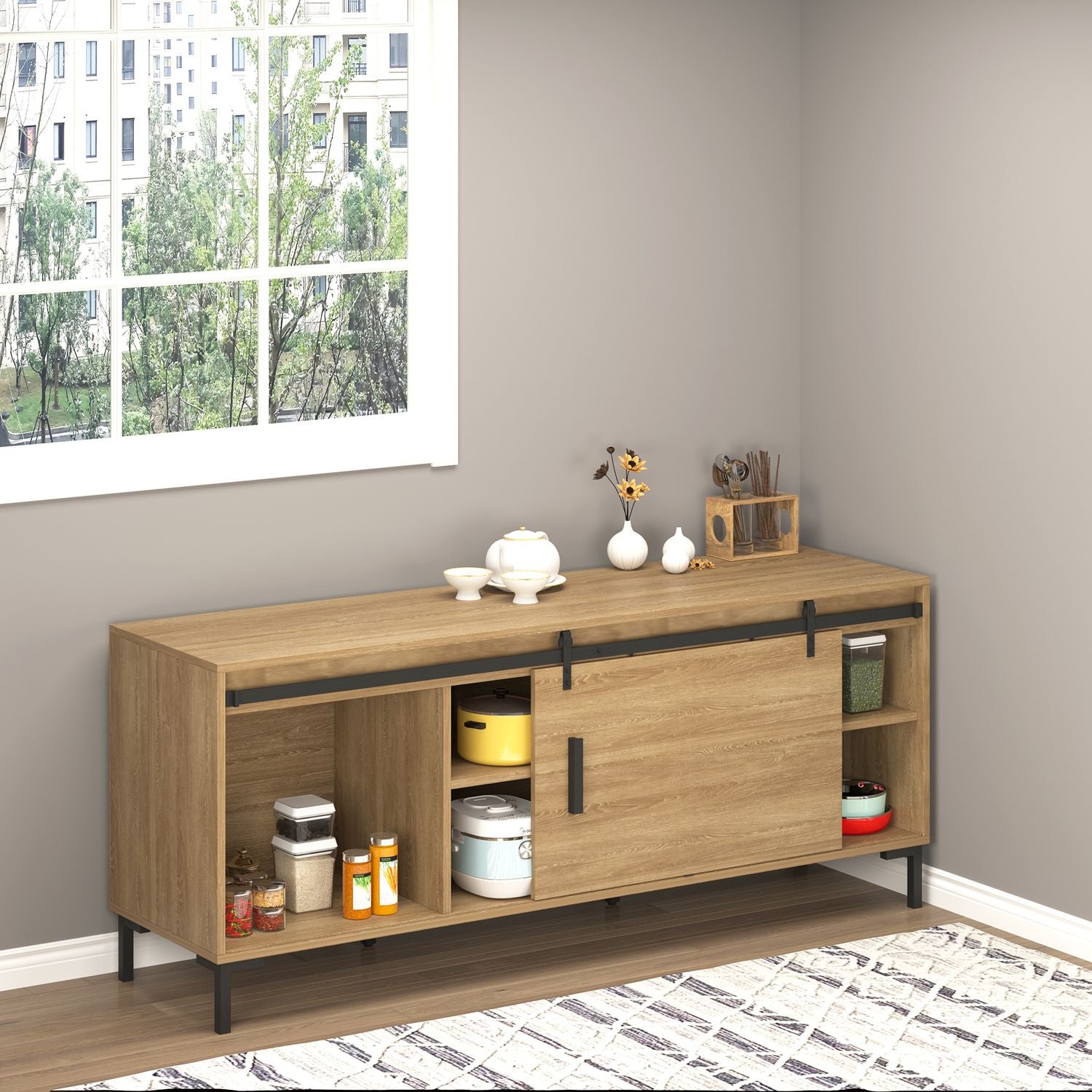 Skjutdörrssats, svart kolstål, 200 cm spår