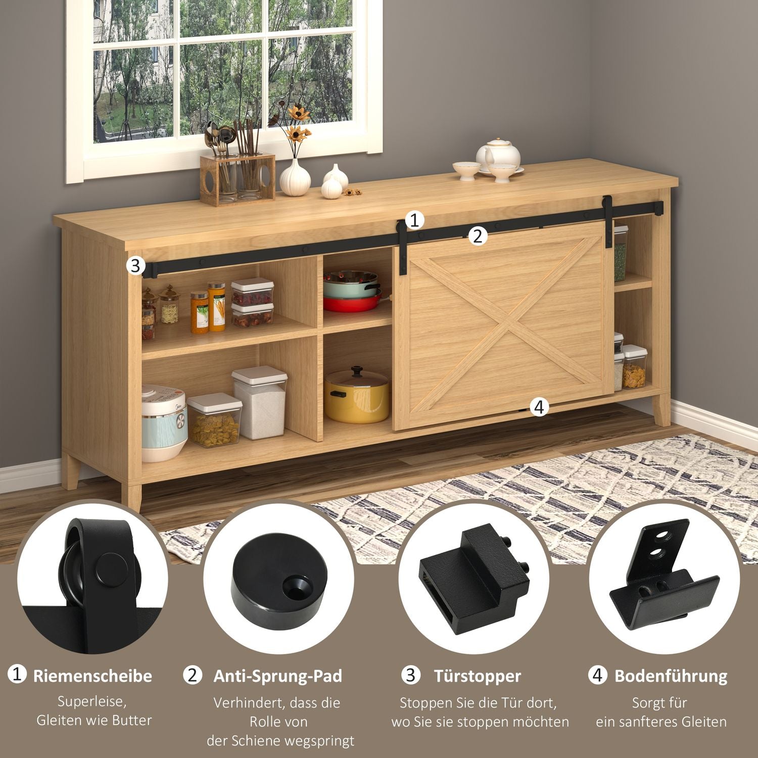 Skjutdörrssats, svart kolstål, 200 cm spår