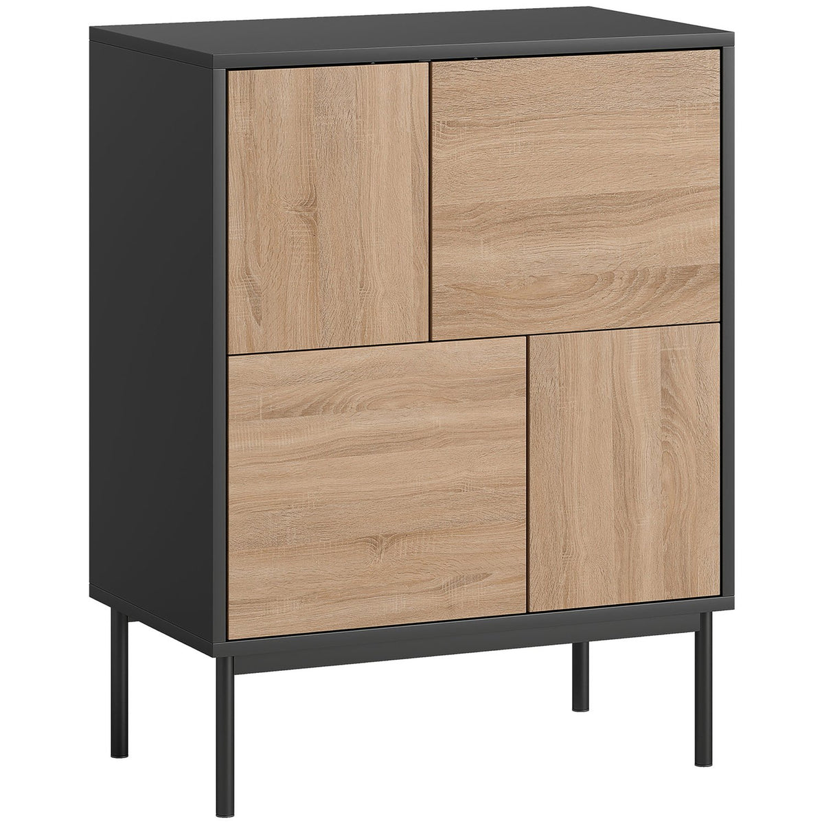 Dressoir met push-to-open-deuren, zwart/natuurlijk hout