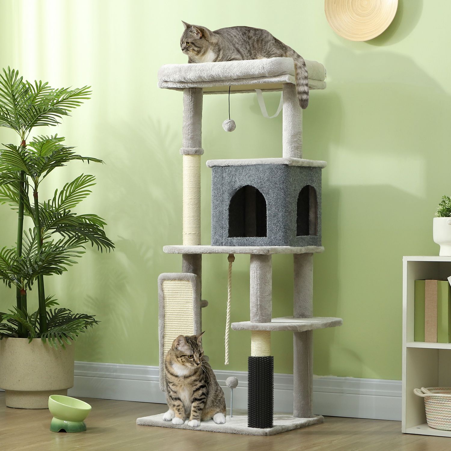 Kattträd med grotta, sisalstolpar & lekboll, 132 cm