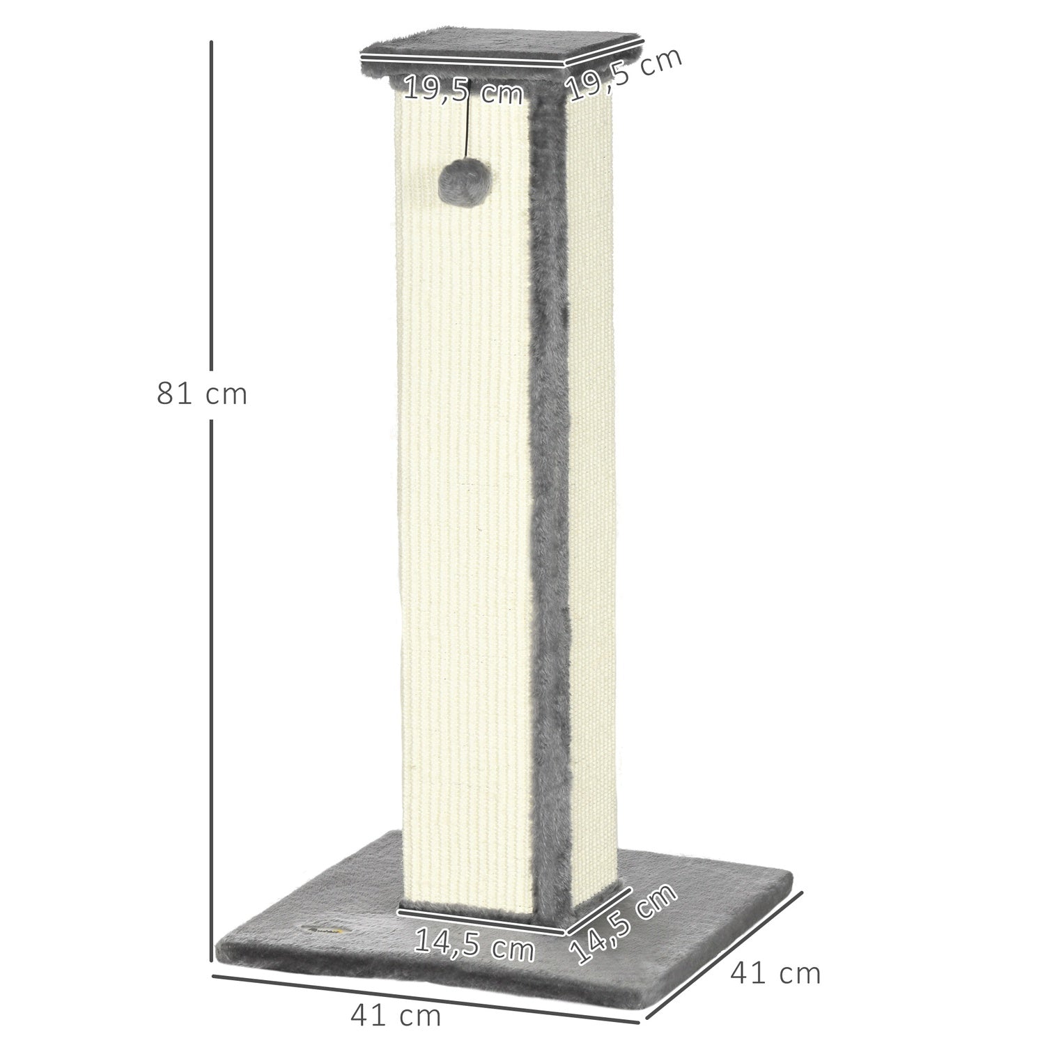 Kattskrapstolpe, 81 cm sisal, grå och kräm med lekboll