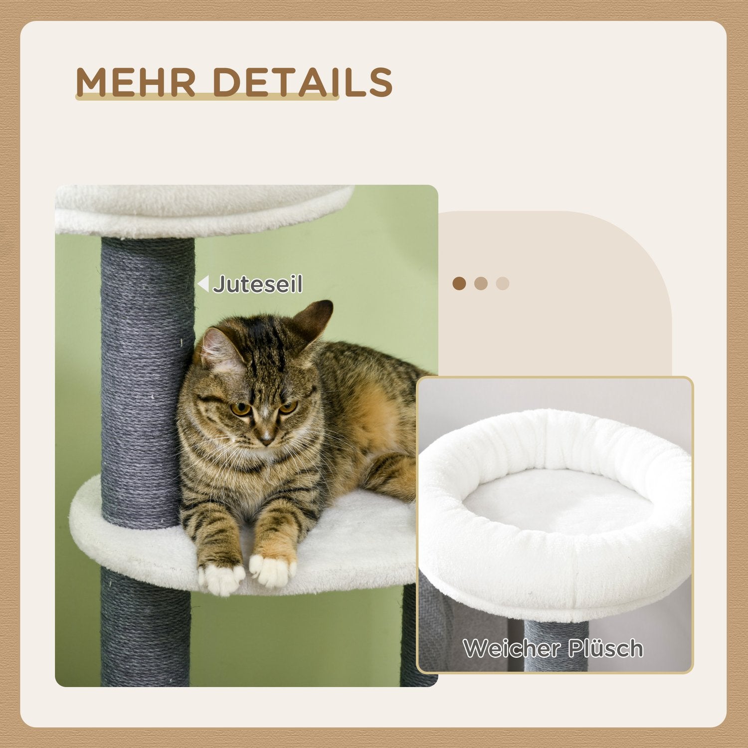 Kattträd med grotta & skrapstolpe, 98cm, grå/vit
