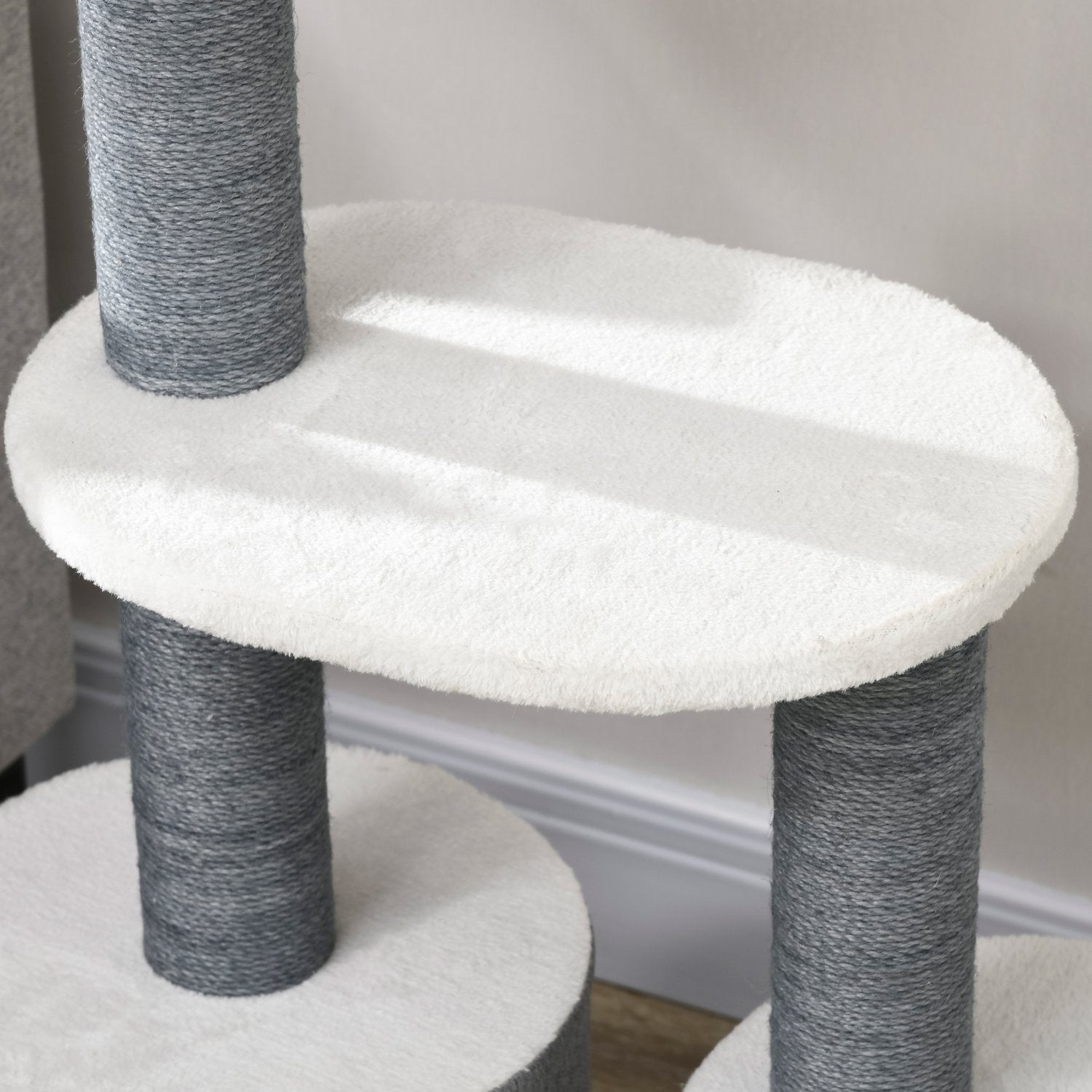 Kattträd med grotta & skrapstolpe, 98cm, grå/vit