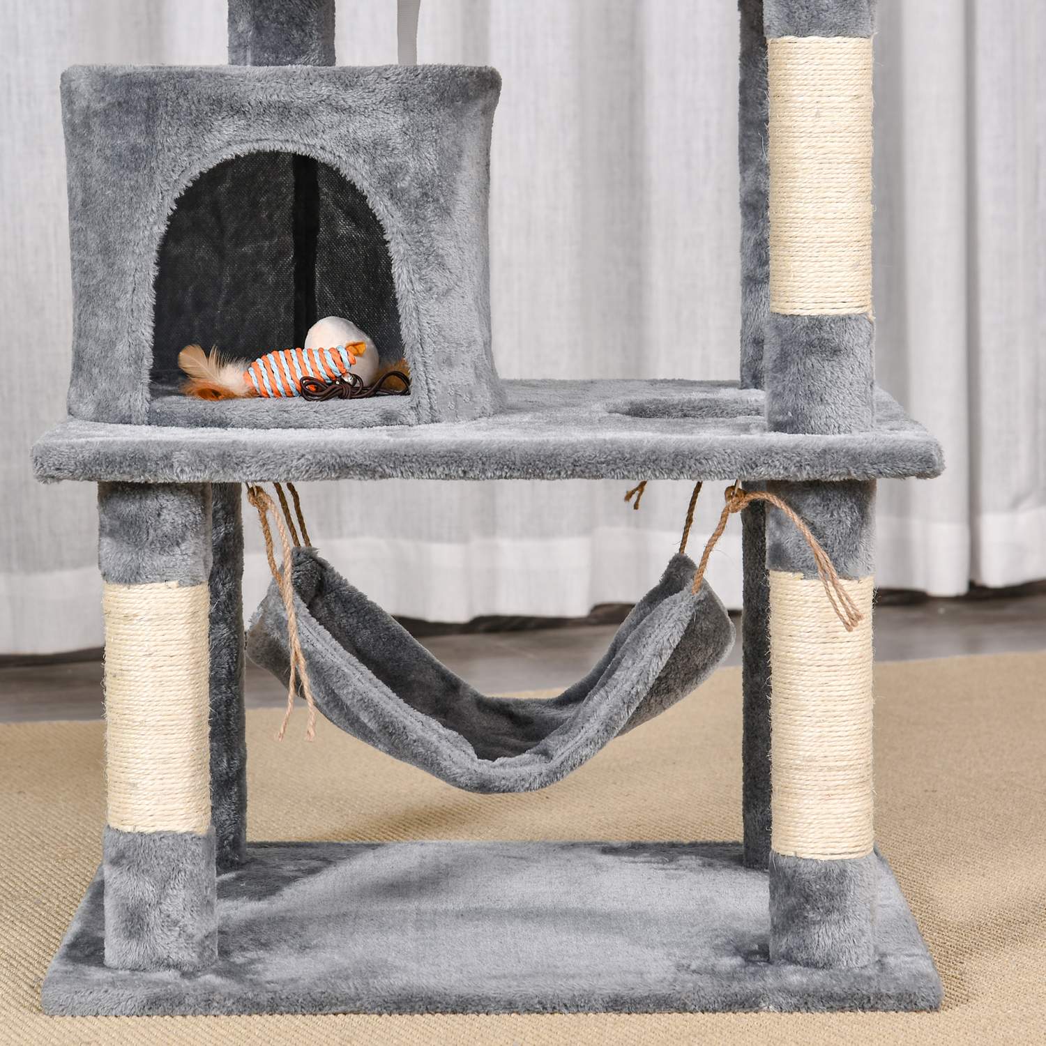 Kattklätterträd med grotta, sisalstolpar, 60x50x145 cm