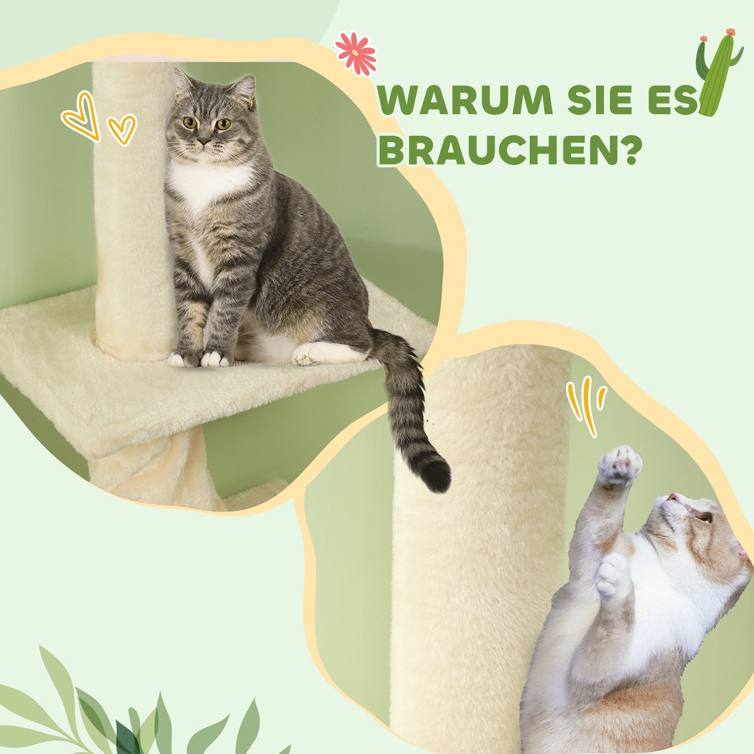 Kattträd med högt i tak med plattformar, 225-275 cm, kräm
