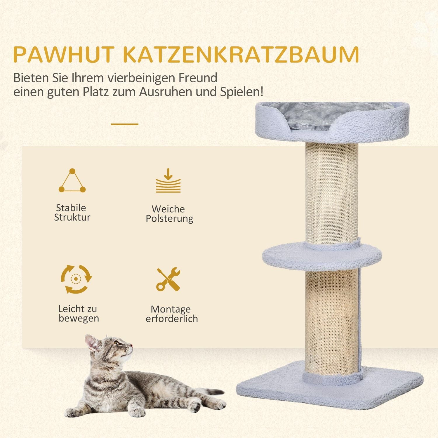 Ljusblå Sisal Cat Play Tree, 91cm, 30kg Kapacitet