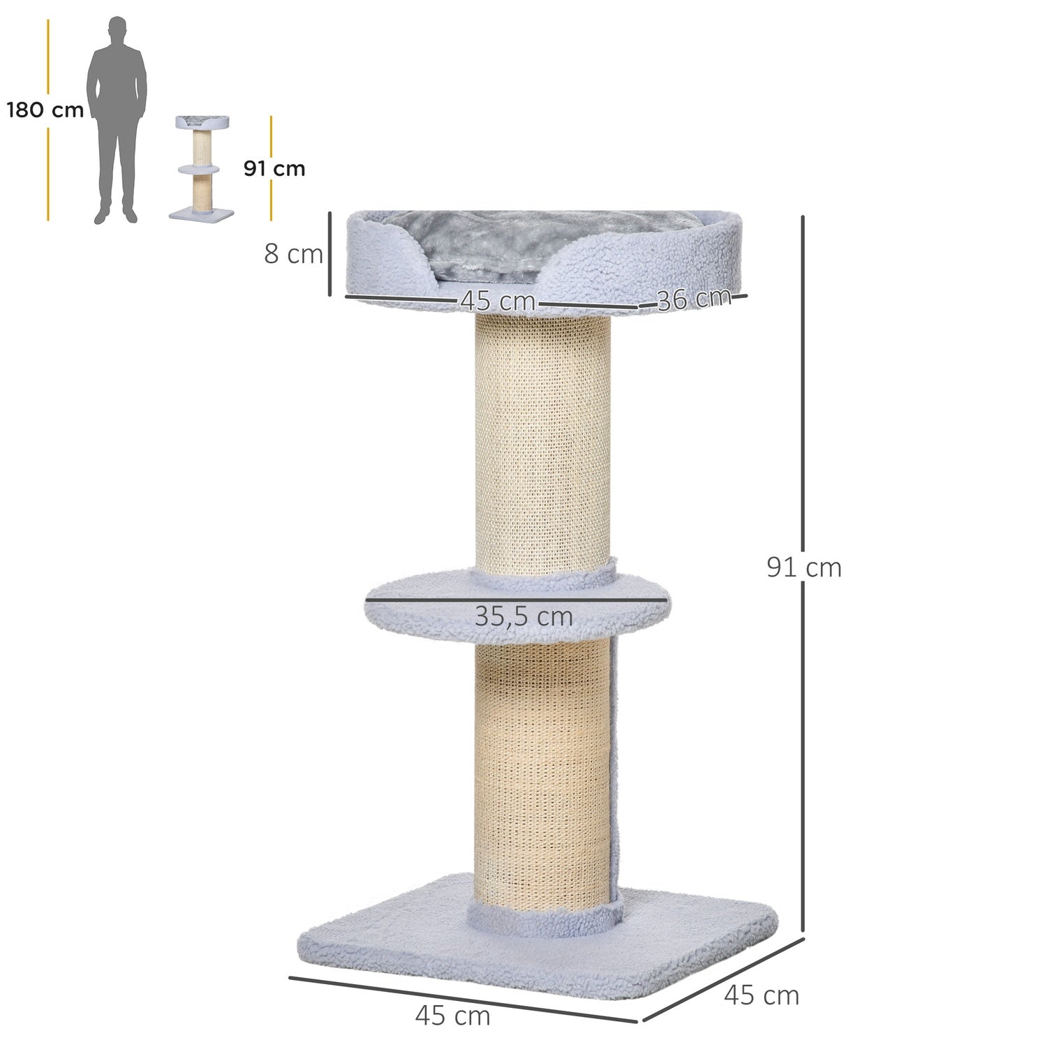 Ljusblå Sisal Cat Play Tree, 91cm, 30kg Kapacitet