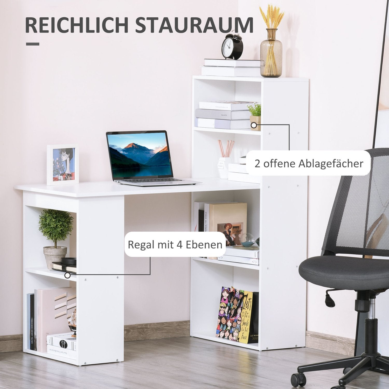 Vitt Skrivbord Köksbord Med Hylla – 120x55x120 cm