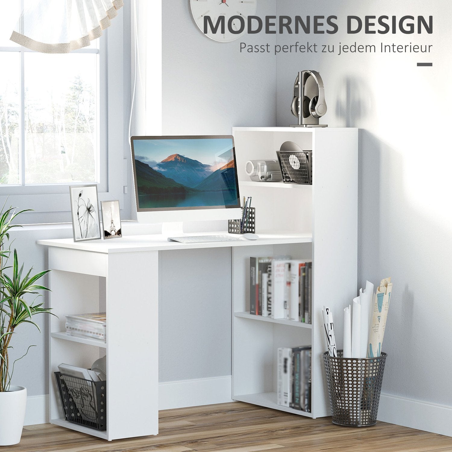 Vitt Skrivbord Köksbord Med Hylla – 120x55x120 cm