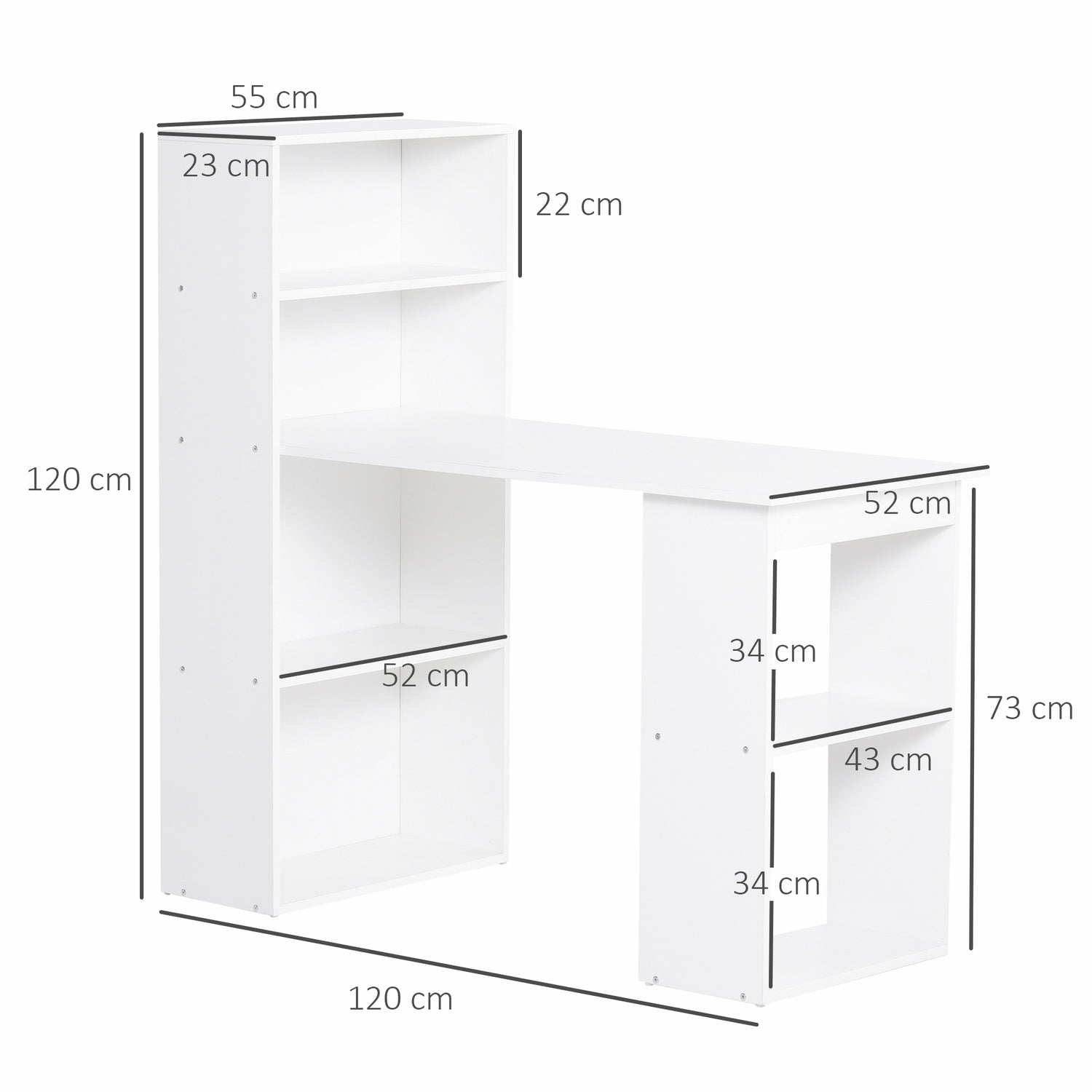 Vitt Skrivbord Köksbord Med Hylla – 120x55x120 cm