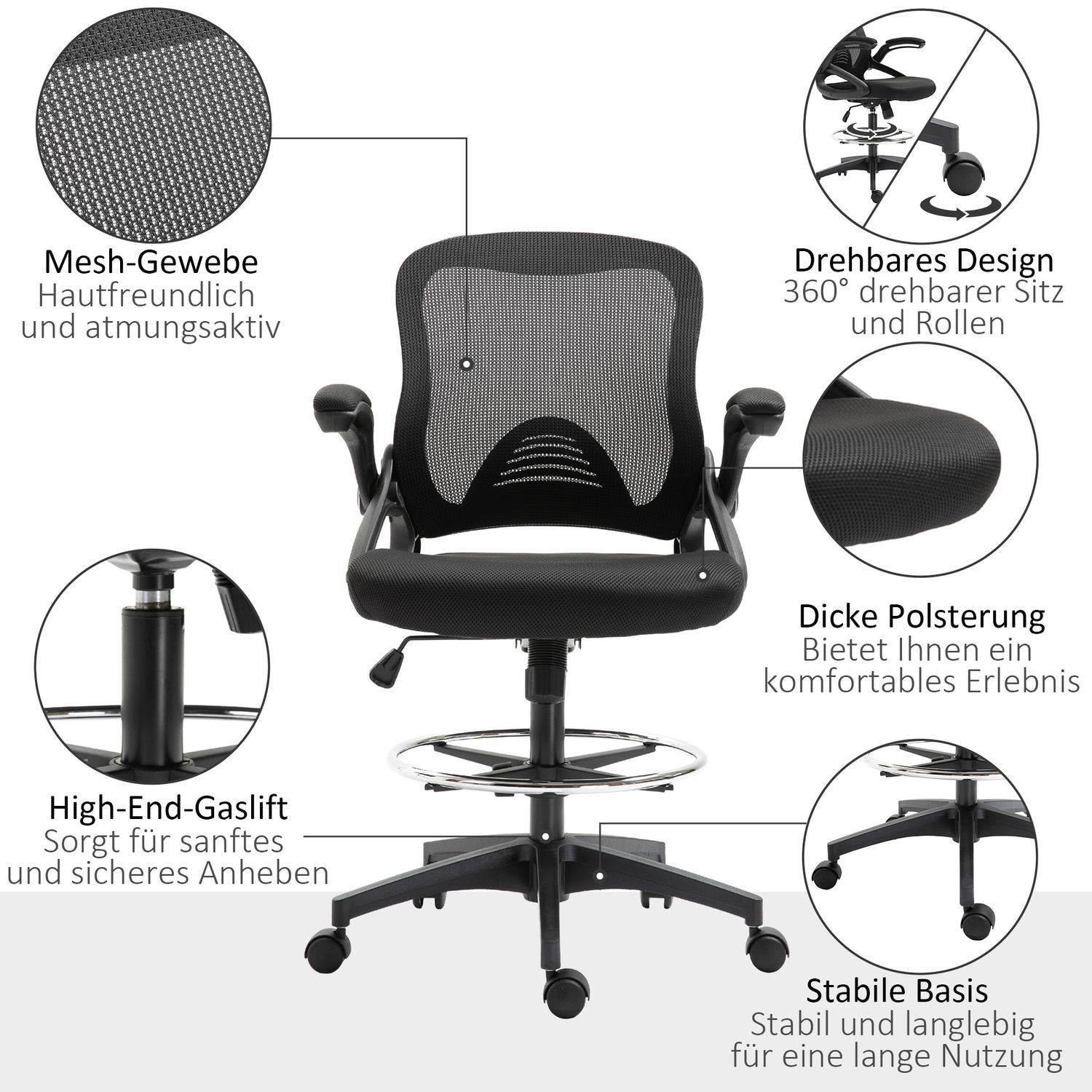 Ergonomisk kontorsstol, vridbar, mesh, 360°, 120 kg kapacitet