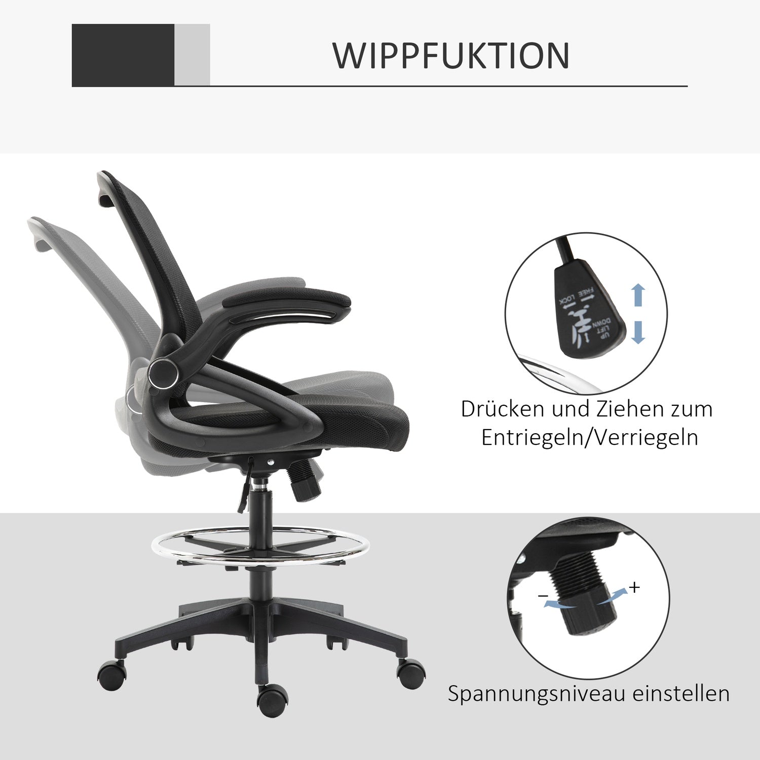 Ergonomisk kontorsstol, vridbar, mesh, 360°, 120 kg kapacitet