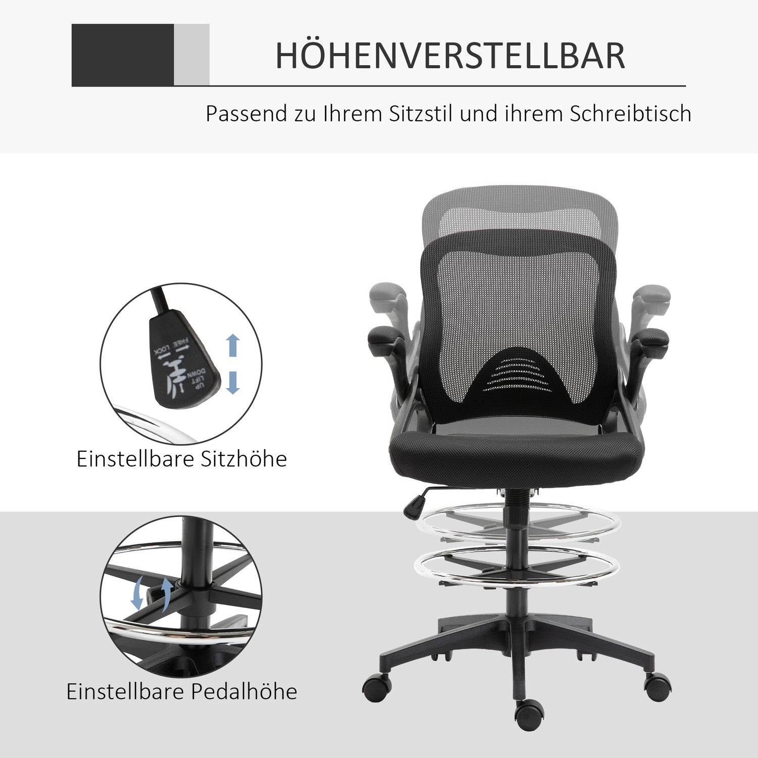 Ergonomisk kontorsstol, vridbar, mesh, 360°, 120 kg kapacitet