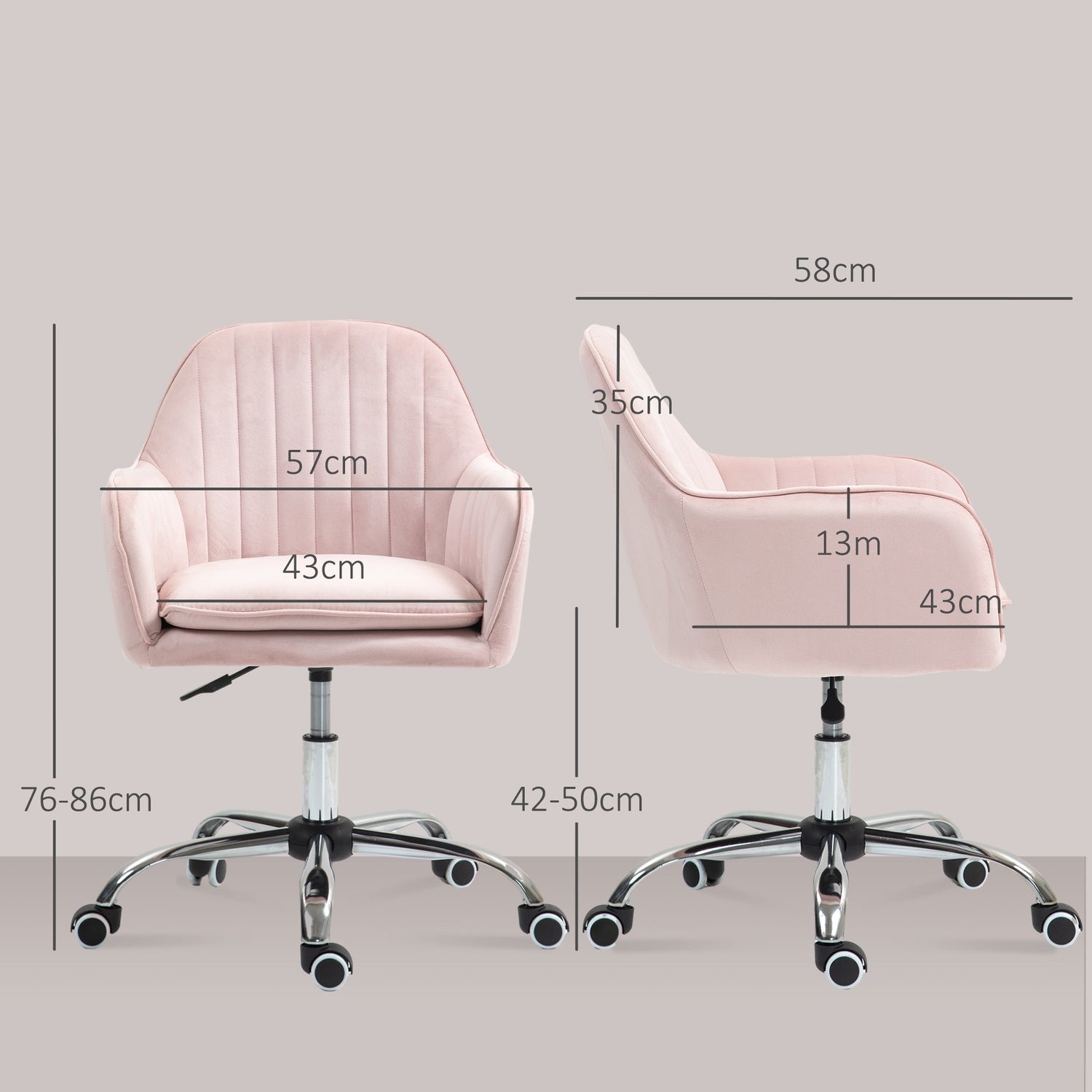 Pink Velvet Office Chair – Justerbar vridbar med armstöd