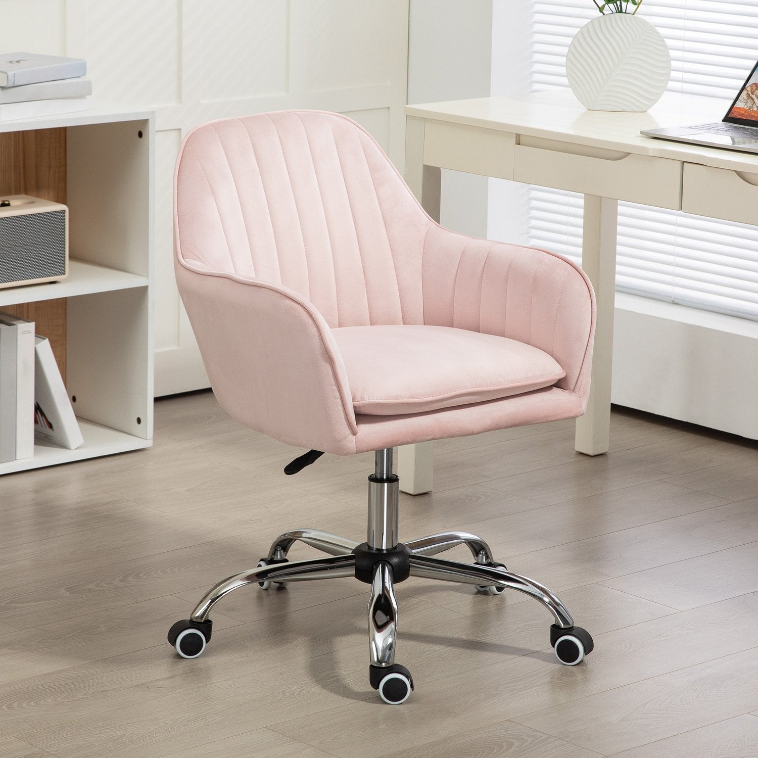 Pink Velvet Office Chair – Justerbar vridbar med armstöd