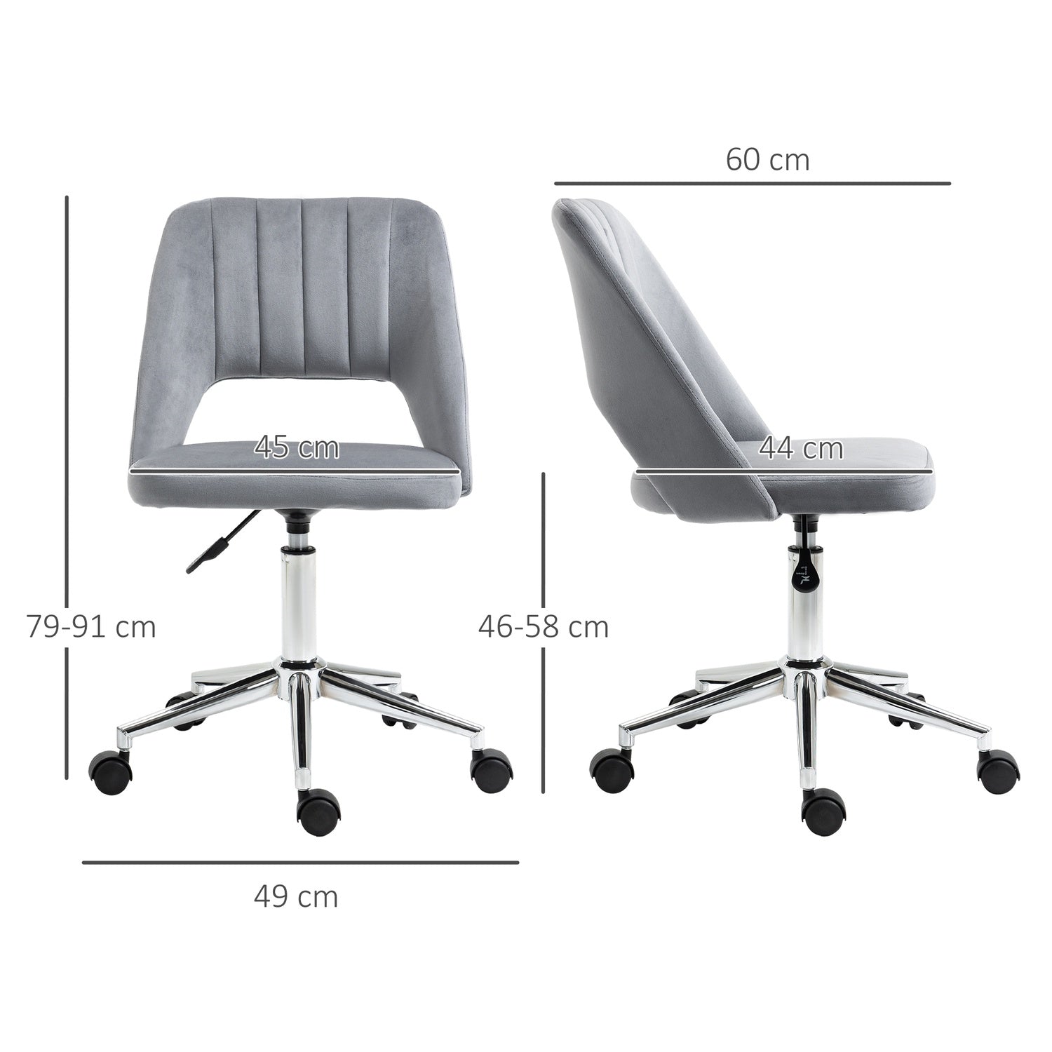 Ergonomisk roterande skrivbordsstol i sammetslook, mörkgrå